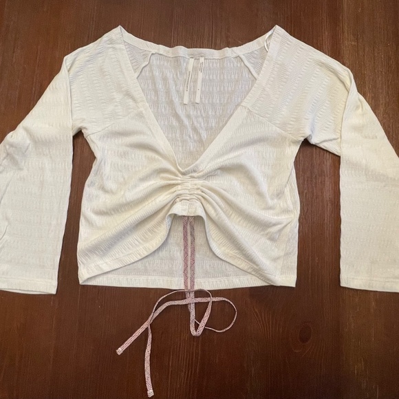 Anthropologie Pilcro Ruched Tie Front Tank Cream Small - Picture 3 of 7